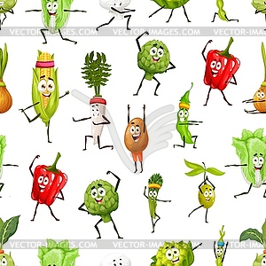 Cartoon vegetable on yoga fitness sport, pattern - vector EPS clipart