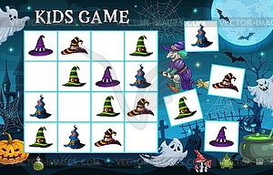 Хэллоуин судоку игра с ведьмой, волшебник шляпы - векторный клипарт
