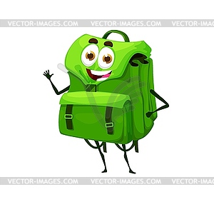 Мультяшный милый зеленый персонаж школьного ранца, рюкзак - изображение в векторе