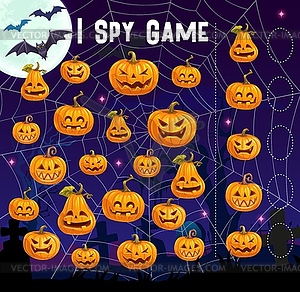 Halloween i spy game with cartoon pumpkin lanterns - vector clip art