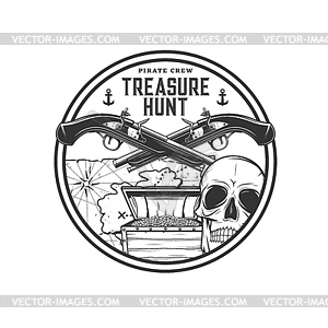 Пиратская охота за сокровищами приключенческая ретро икона - изображение в векторном формате