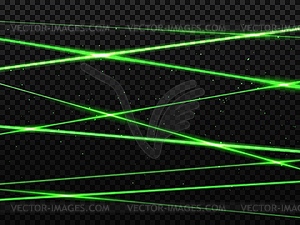 Green laser beam lights, neon glow line background - vector image