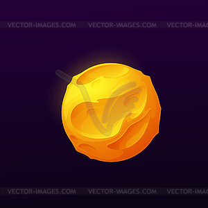 Orange lava space planet with craters, asteroid - vector clipart