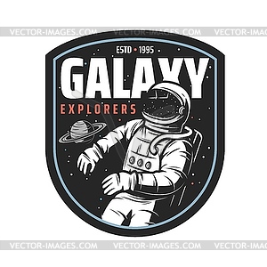 Galaxy explorers icon emblem with astronaut - vector image