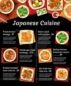 Japanese cuisine menu, food meals of Japan - vector clipart