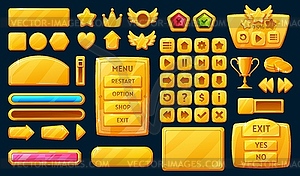 Golden interface game buttons, ui, gui elements - vector clip art