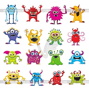 Cartoon funny monster characters, comic mutants - vector clipart