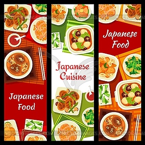 Japanese cuisine banners, food of Japan - vector image
