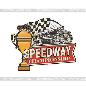 Speedway championship icon, motorcycle races cup - vector clipart