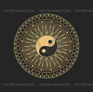Occult esoteric symbol, Buddhism Yin Yang sun sign - vector image