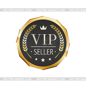 VIP seller golden badge, glossy premium label - vector clipart