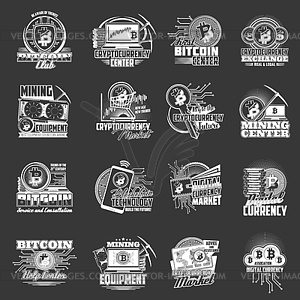 Bitcoin cryptocurrency, blockchain crypto mining - vector image