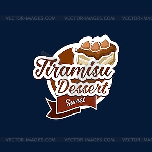 Tiramisu dessert icon, cafe dessert menu symbol - vector image