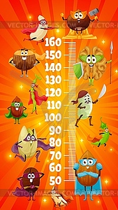 Nuts superhero characters kids height chart - vector clip art