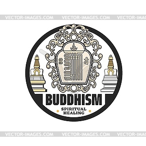 Buddhism religion icon, Buddha temple stupa shrine - vector clipart