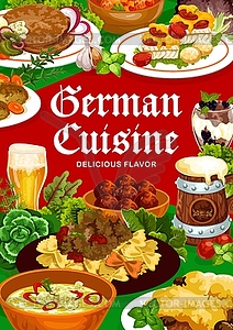 German cuisine restaurant menu cover, food dishes - vector clipart