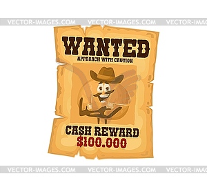 Vintage western wanted poster with orange robber - vector clip art