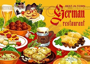 German food dishes, cuisine restaurant menu cover - vector image