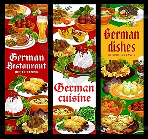 Немецкая кухня, блюда национальной кухни и баннеры меню блюд - векторный клипарт / векторное изображение