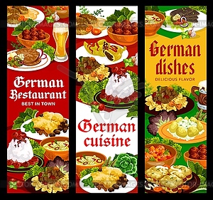 German food, cuisine meals and dishes menu banners - vector image
