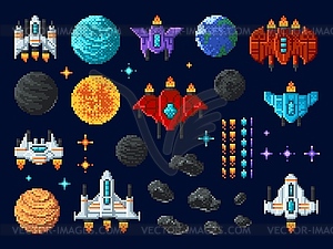 Аркадный шутер с 8 битной пиксельной графикой space invaders - рисунок в векторе