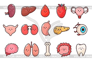 Мультяшный набор символов органов человеческого тела - векторное изображение клипарта