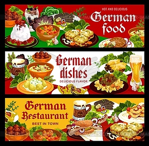German cuisine banners, food dishes, meals menu - vector clipart