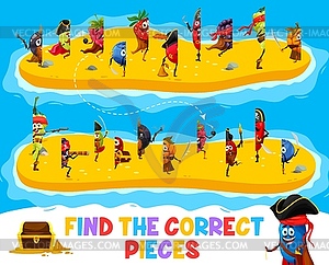 Find correct half pieces of cartoon berry pirate - vector clipart