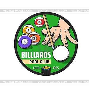 Pool billiard sport club round icon or emblem - vector clipart