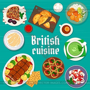 Меню ресторана британской кухни охватывает блюда - изображение векторного клипарта