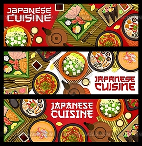 Баннеры блюд японской кухни, Японская еда - векторное изображение клипарта
