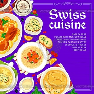 Swiss cuisine restaurant food menu cover template - color vector clipart