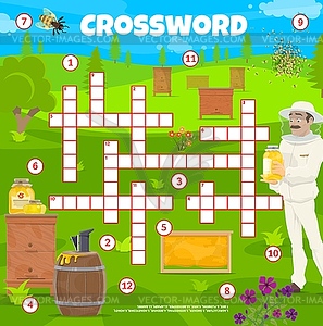 Beekeeping and apiary crossword puzzle game grid - vector image