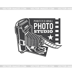 Photo studio icon or sign with vintage camera - vector image