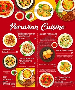 Шаблон меню ресторана перуанской кухни - иллюстрация в векторном формате