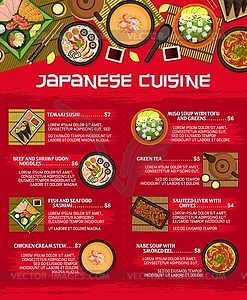 Japanese cuisine menu, asian Japan dishes - vector clip art