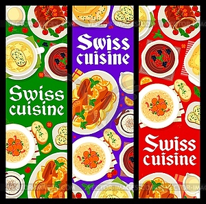 Swiss cuisine restaurant menu meals banners - vector clipart