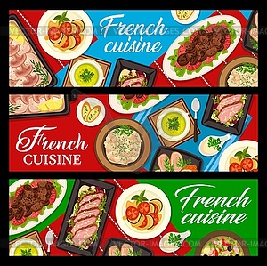 French cuisine restaurant food banners - color vector clipart