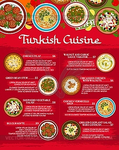 Turkish cuisine restaurant meals menu page - vector clip art