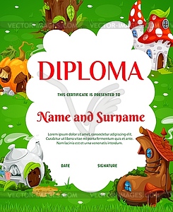 Kids diploma, cartoon pumpkin, mushroom, oak tree - royalty-free vector image