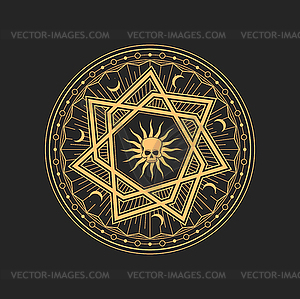 Оккультный магический знак, эзотерическая пентаграмма с черепом - изображение в векторном формате
