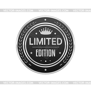 Limited edition silver badge with laurel and crown - vector image