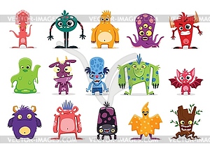 Cartoon monster characters, alien, Halloween beast - vector image