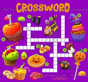 Halloween sweets and desserts crossword quiz grid - stock vector clipart