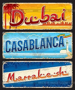 Наклейки для путешествий по Дубаю, Касабланке, Марракешу - векторизованное изображение клипарта