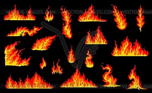 Cartoon bonfire, wildfire and fireplace fire flame - vector clip art