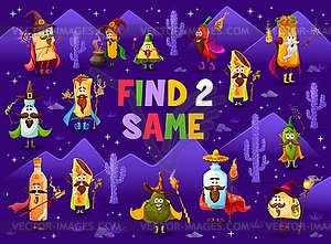 Find two same Mexican food wizard characters, game - vector clip art