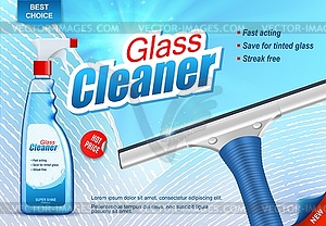 Window glass cleaner, cleaning spray and squeegee - vector clip art