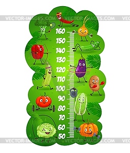 Cartoon vegetables compete in sports, height chart - vector clipart