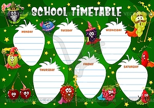 School timetable schedule with berry wizards - vector clipart